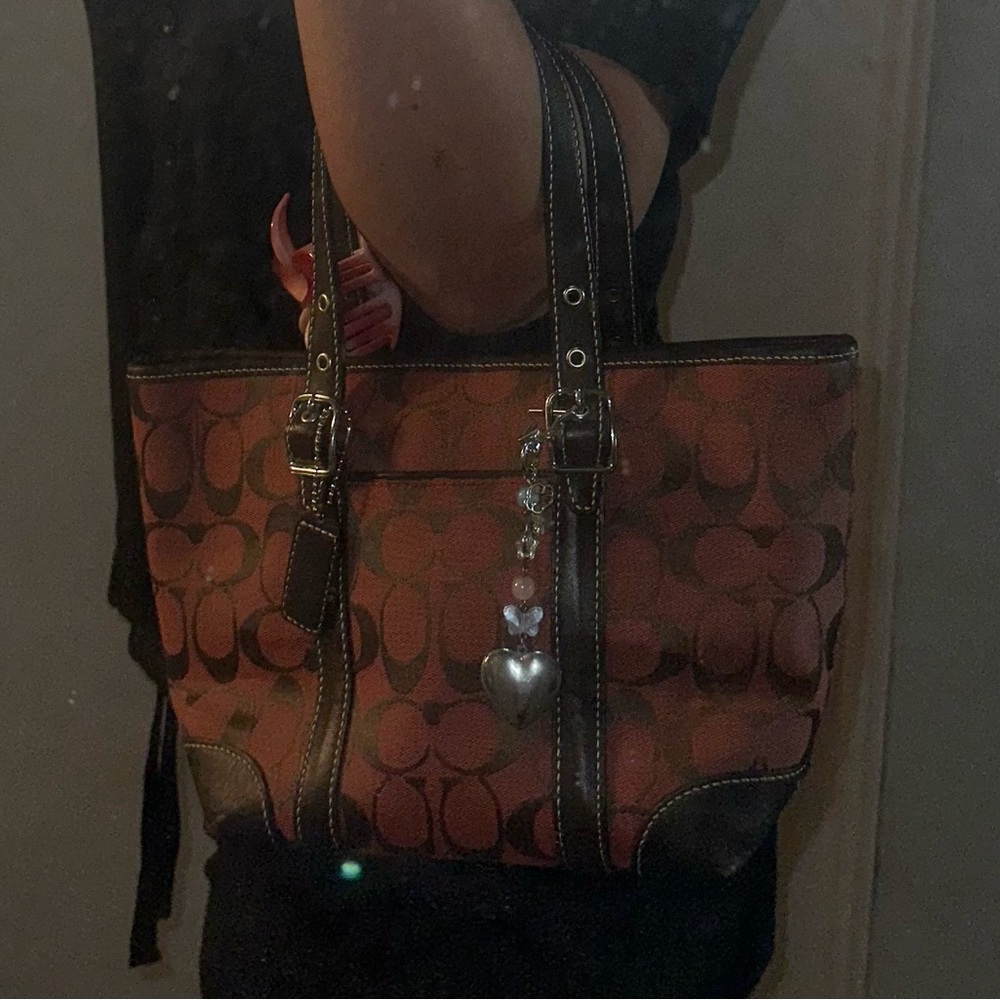Coach Red and Brown Women's Mini Tote Bag - Picture 7 of 9